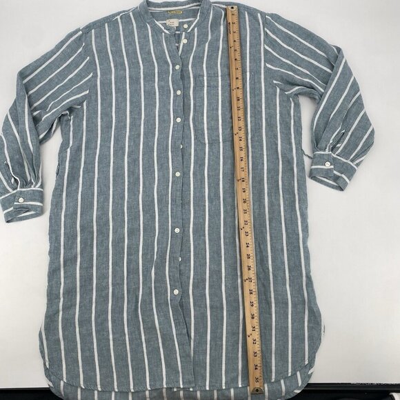 A New Day Size Large Blue Linen Rayon Button Up Shirt Dress Pockets Belted - Picture 6 of 9